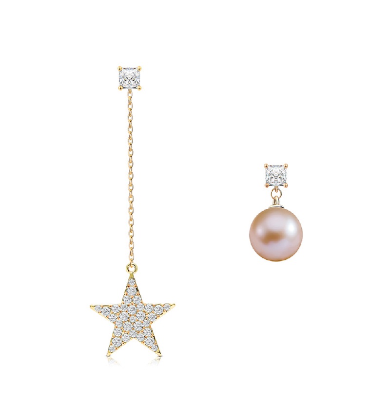Star Pearl Link Chain Earrings 